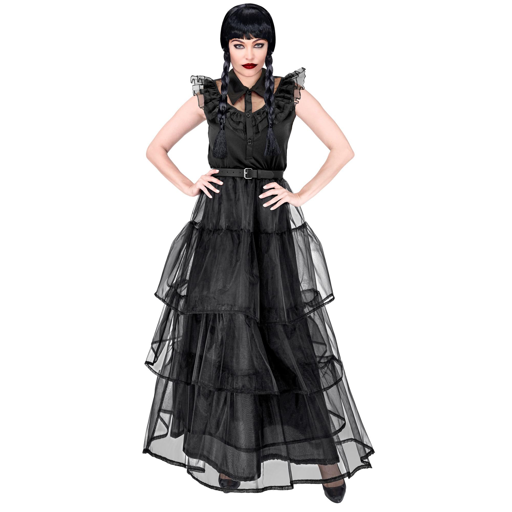 W WIDMANN MILANO Party Fashion - Dark Girl Costume Dress Wednesday Halloween Fancy Dress