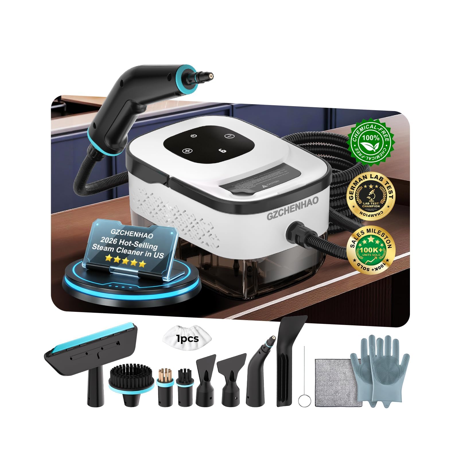 Pulitori a vapore 14 in 1 aggiornati 2026 【99,99% di germi, 0% Chem - #1 Deutsche Technologie】【Aggiornato: 9s Turbo Steam – 30% più veloce (approvato dal laboratorio UK)】Pulitori a vapore portatili
