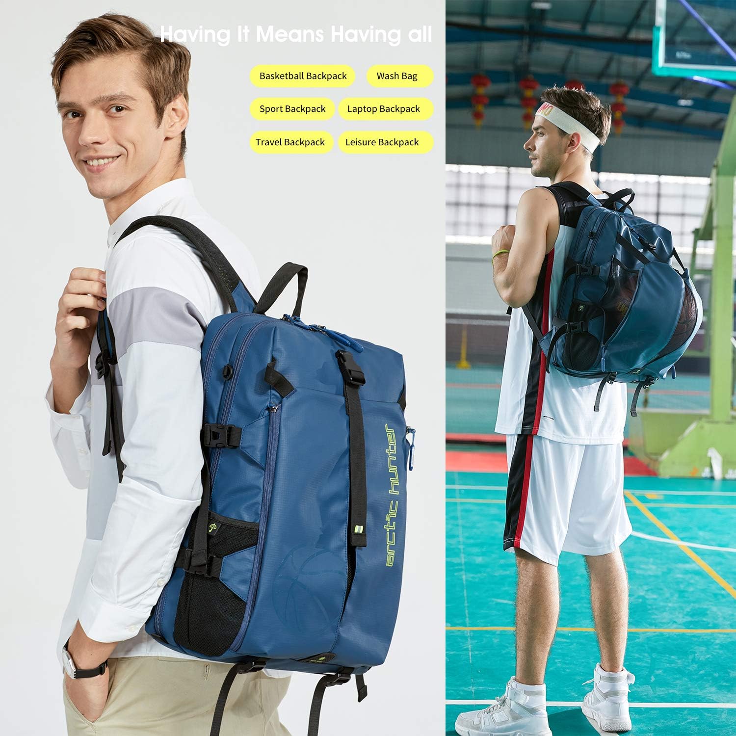 Basketball Backpack Large Sports Bag for Men Women with Laptop Compartment ，Basketball Backpack with Drawstring Ball Storage，with USB Port Charging ，40l Large backpack : Sports & Outdoors