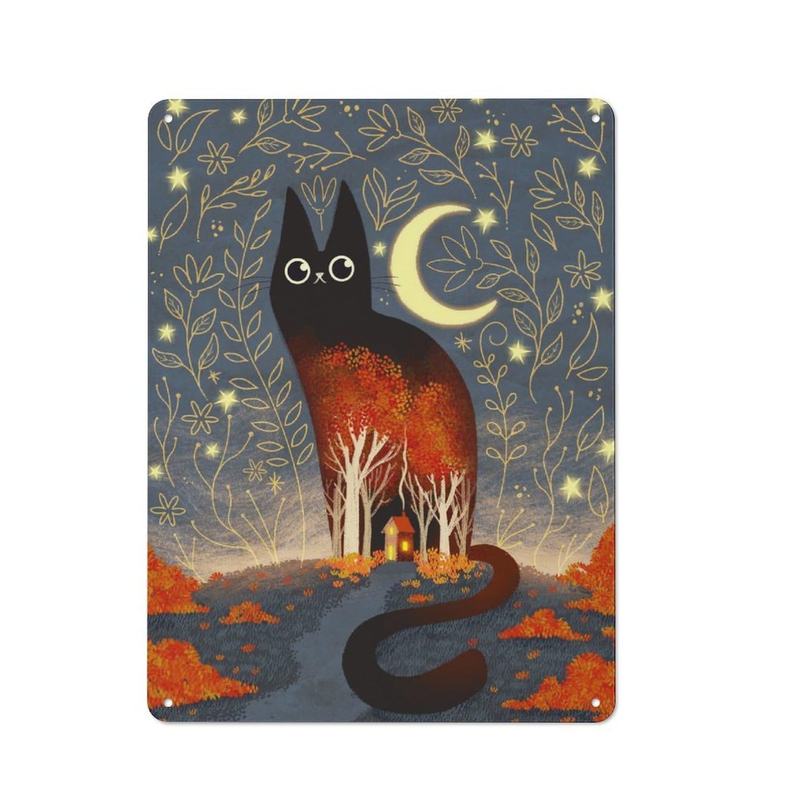 Junmoney The Night And The Cat Retro Metal Plaque 40X30cm For Lounge Or Reading Corner, Winter Wall Decor For Reading Corner Decorators