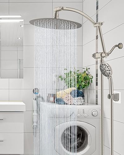 Miniatura 8 de Hibbent Cabezal de ducha de metal, cabezal de ducha de lluvia de alta presión de 8 pulgadas, cabezal de ducha de mano con brazo de extensión de