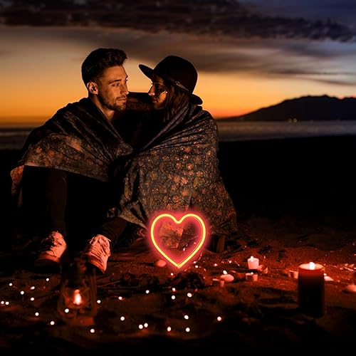 Miniatura 4 de Letrero de luz de corazón de neón para el día de San Valentín, alimentado por USBbaterías, letrero de corazón LED para dormitorio, decoración