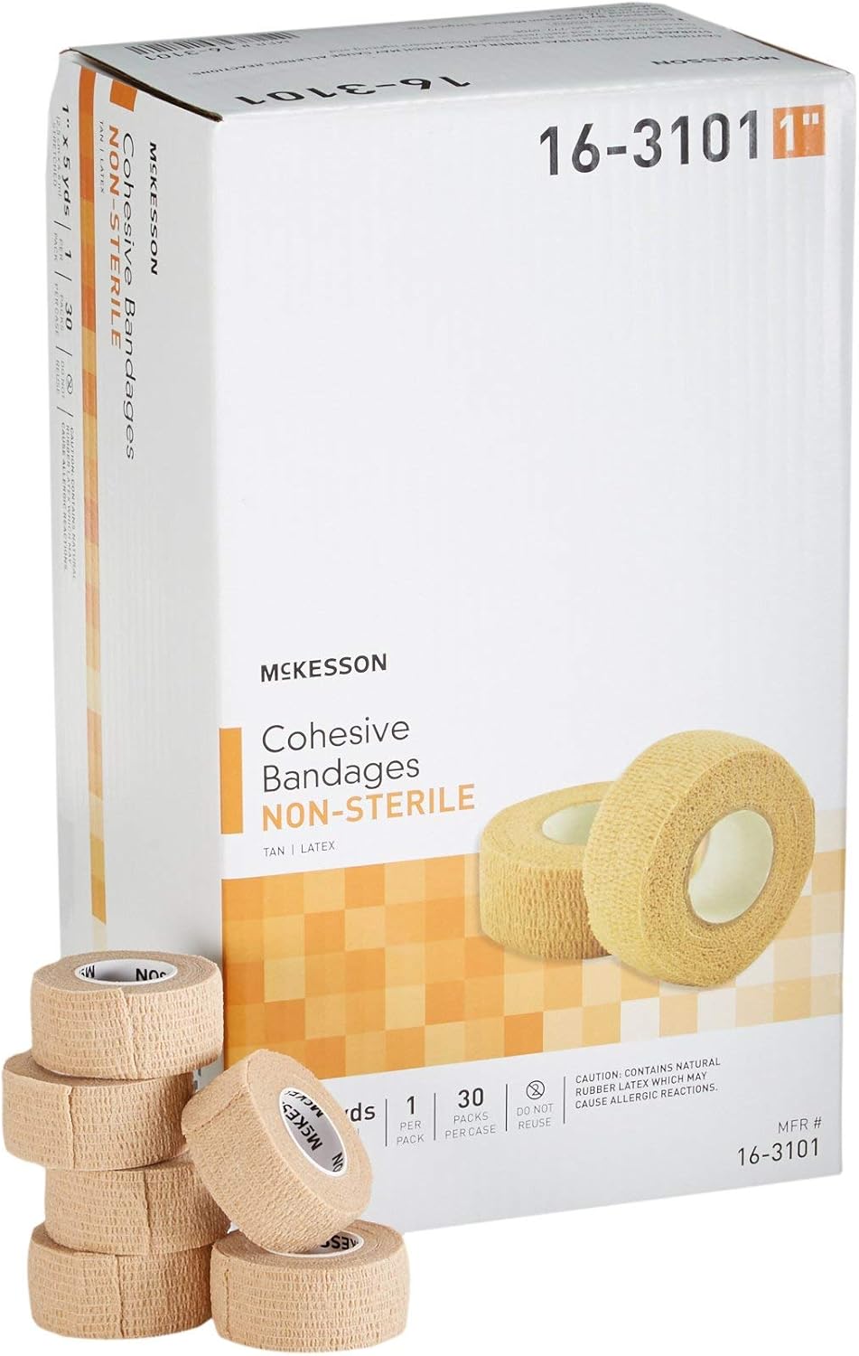 McKesson Non-Sterile Elastic Cohesive Bandage, Tan, 1 in x 5 yds, 1 Count, 30 Packs, 30 Total