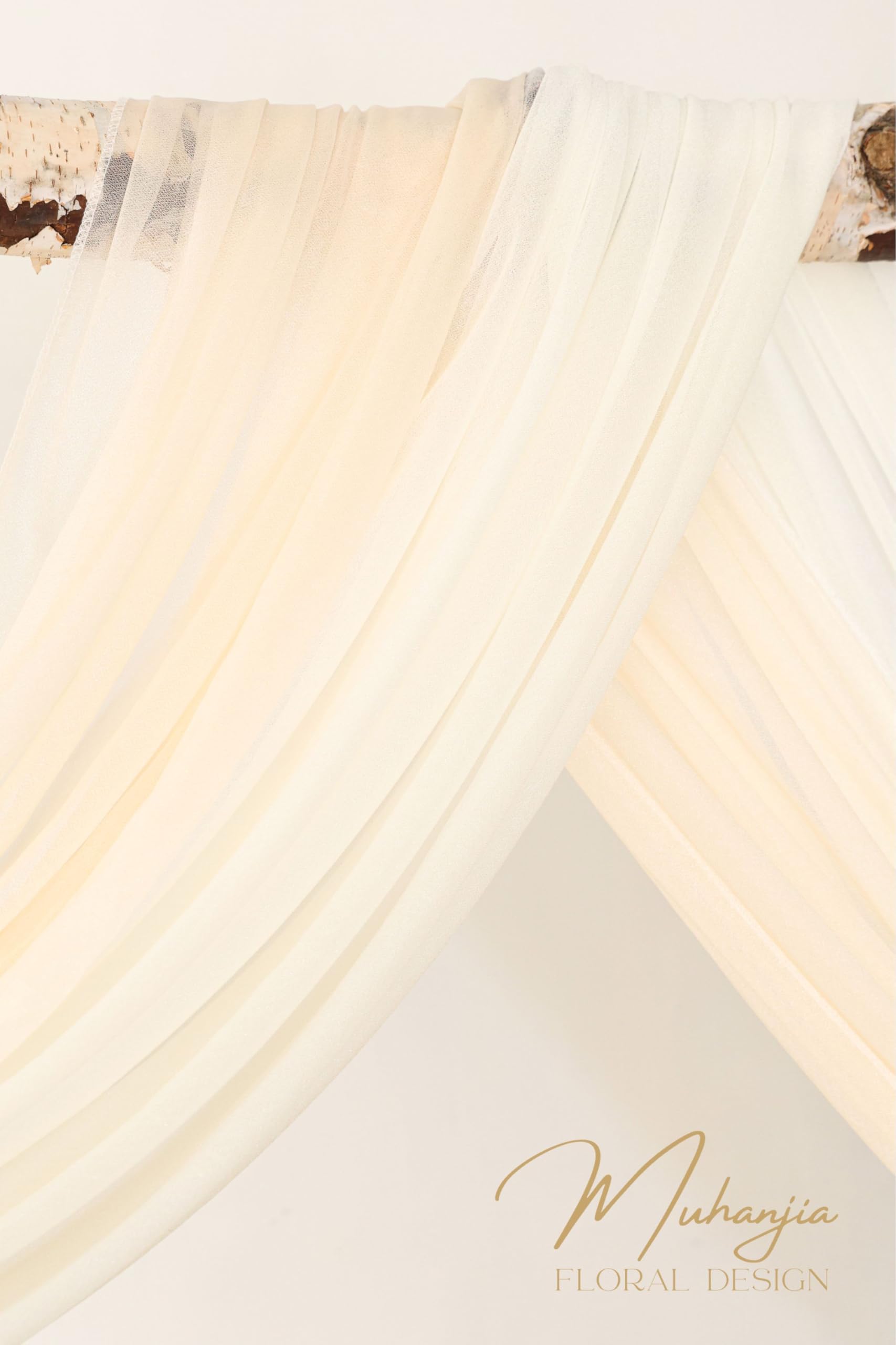 Muhanjia Künstliches Hochzeitsbogen-Blumen-Set (4 Stück), 2 künstliche Blumenbögen, 2 Chiffon-Stoffvorhänge, Zeremonie-Dekoration, Blumen-Party-Dekoration (Champagner und Creme)