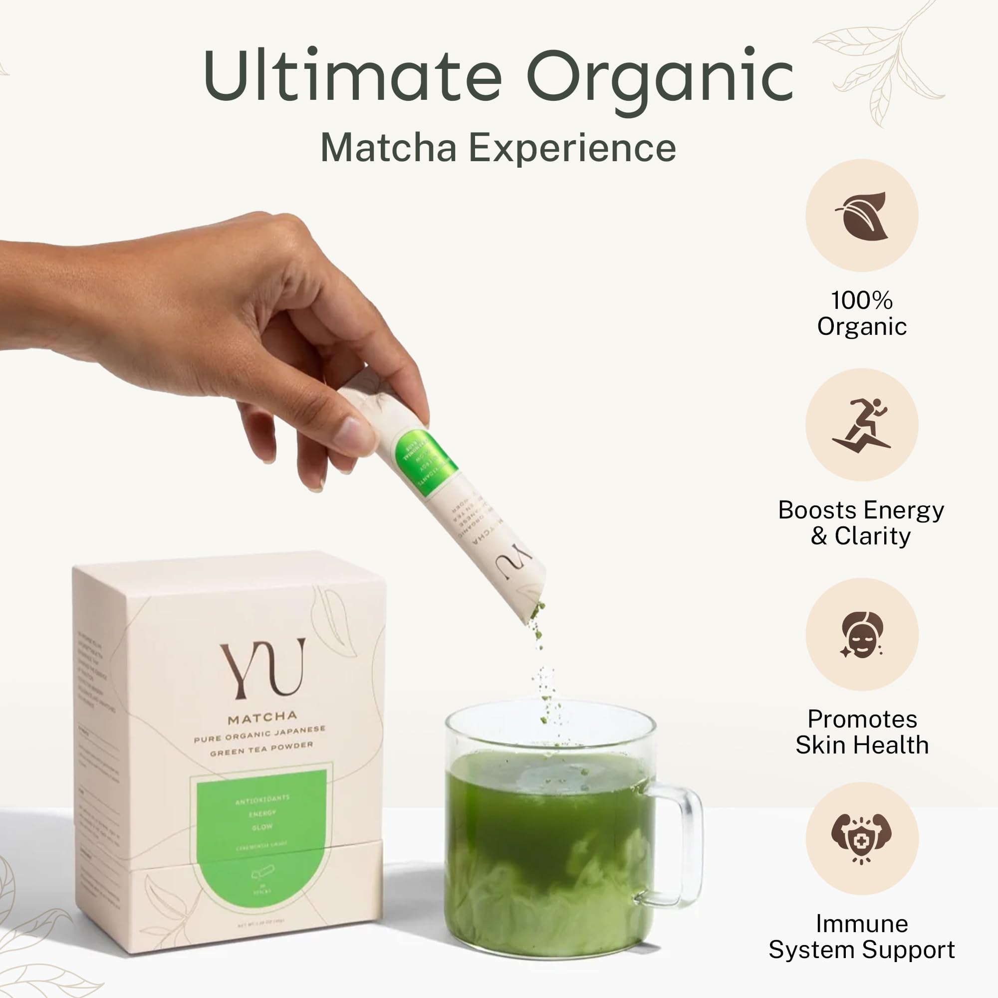 Yu Tea Organic Ceremonial Grade Matcha Powder 50 Servings Packed with Antioxidants L-Thanine Natural Caffeine Unsweetened Grade A — view 2
