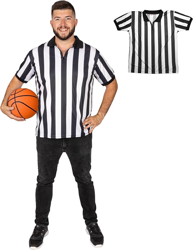 Crown Sporting Goods remera oficial de árbitro/árbitro a rayas blancas y negras para hombre, uniforme de árbitro de estilo profesional, ideal para baloncesto, fútbol y fútbol