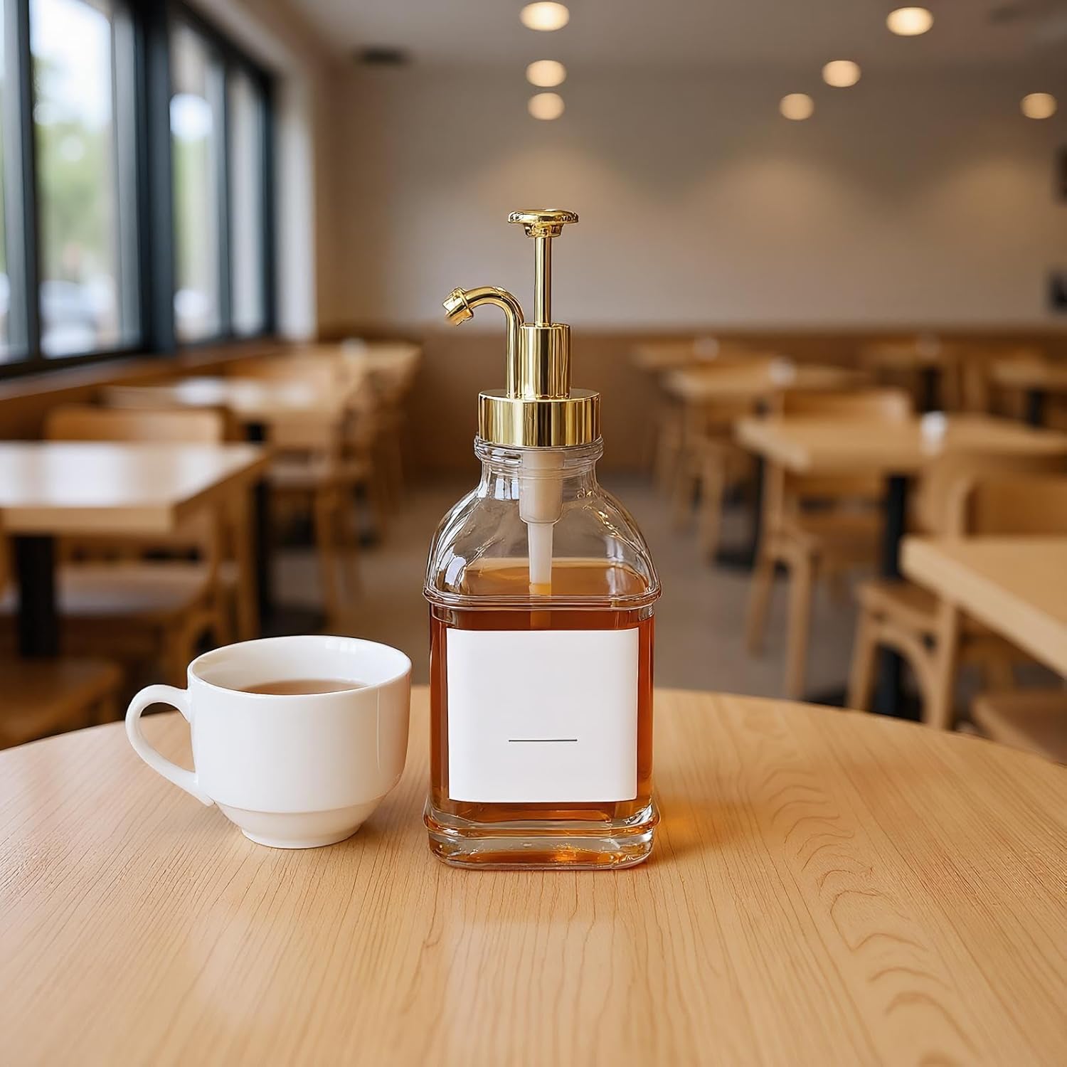 ガラスポンプボトル、コーヒーシロップディスペンサー、シリコン漏斗付き500mlポンプディスペンサー、家庭用空のボトル、ソース、キッチ