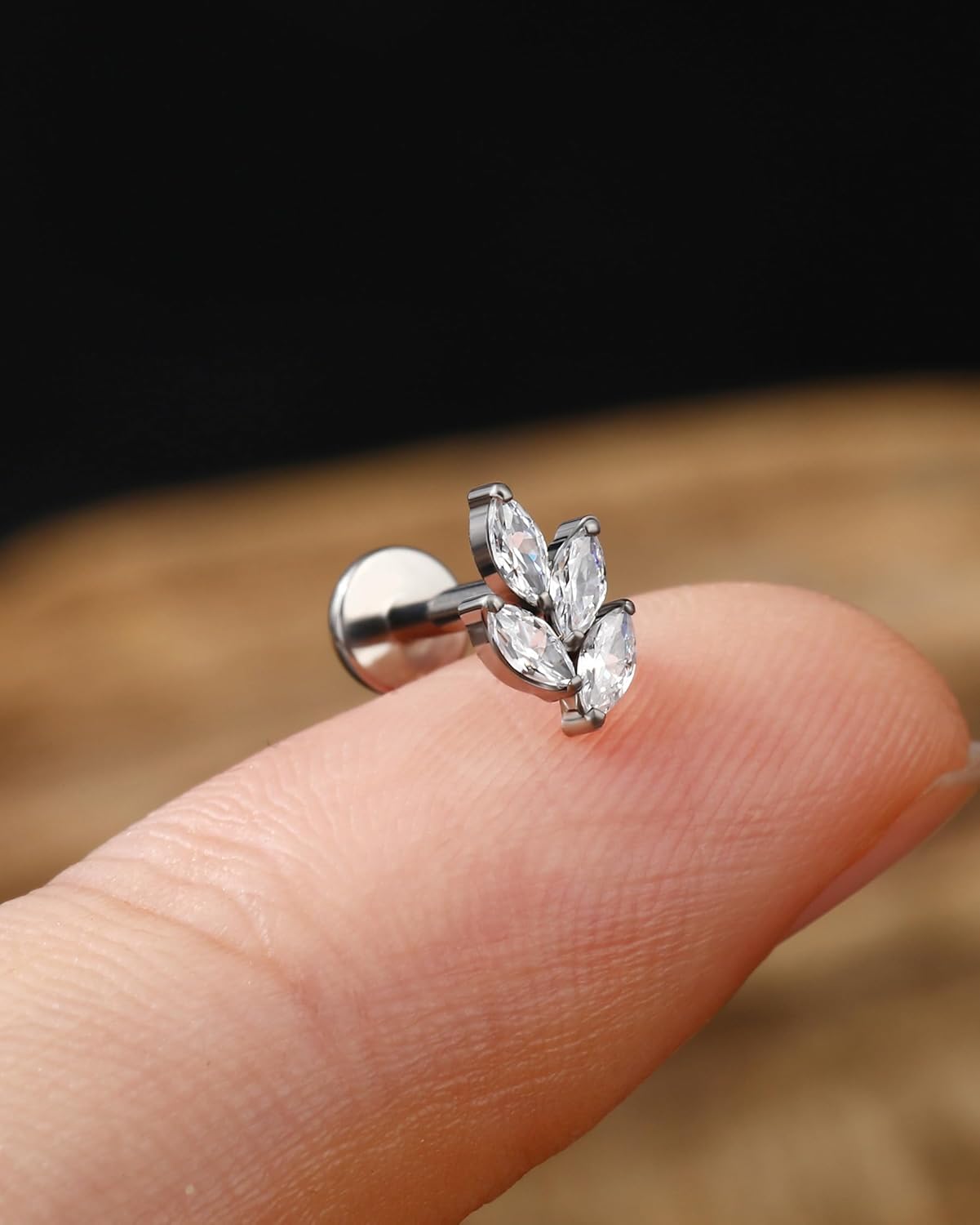 Jewseen G23 Titanium Flat Back Earrings Internally Threaded Cartilage Stud 16g Nose Leaf Lip Tragus Helix Earrings for Women Men - Image 2