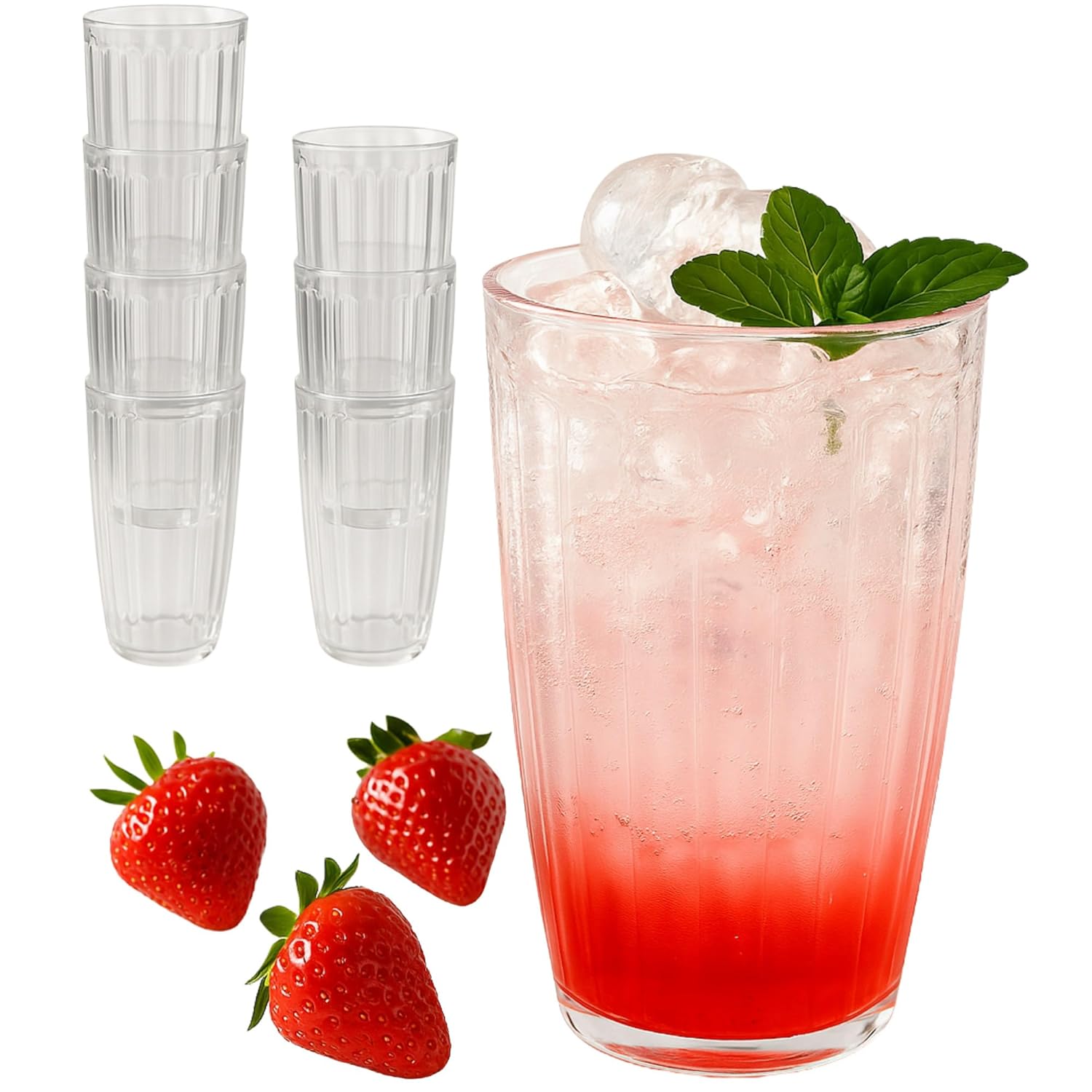 Kate Aspen Clear Ribbed Acrylic Glasses Drinkware Set of 8 21 oz Plastic Tumblers Tumblers Water Glasses BPA-Free