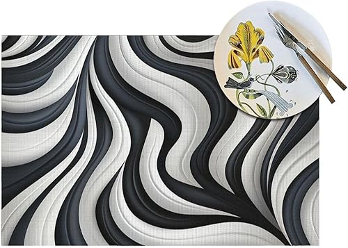 Miniatura 5 de 6 PCS PVC Placemats Set Place Mats Black and White Contrast Non-Slip Weave Place Mats 12" x 18" Farmhouse Table Mat Set for Family Dinners Wedding