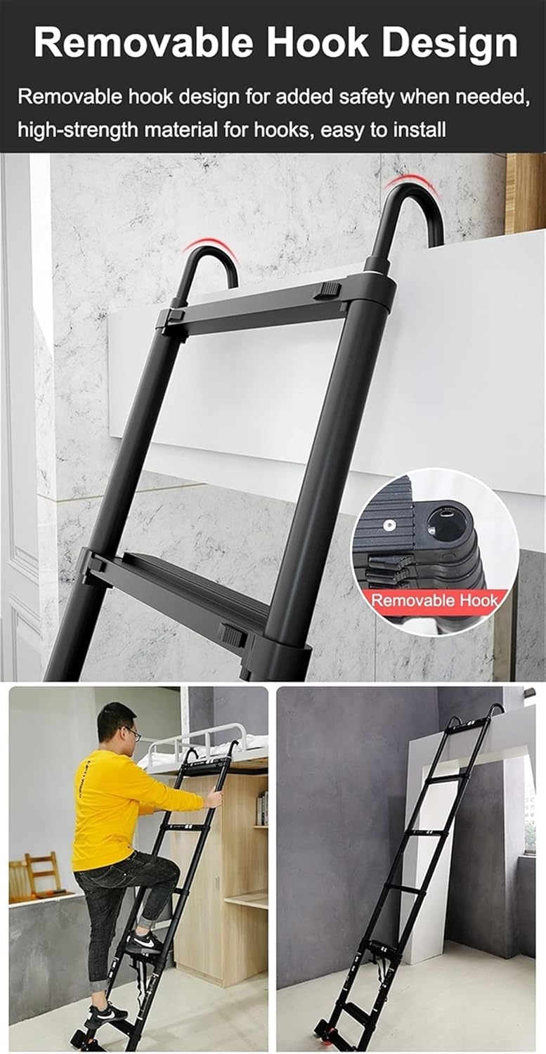 Telescoping Extension Ladder 6m/5m/4m/3m/2m - Lightweight Aluminum Folding Ladder for RV Rooftop Tent Attic with Detachable Hook & Stabilizer Bar - Safe & Portable