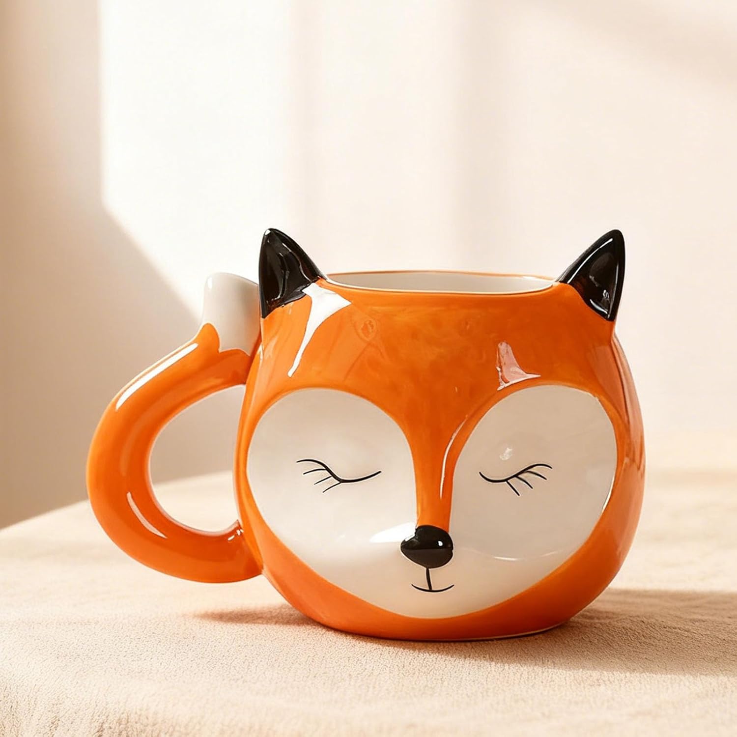 Arawat Fox Mug Large 500ml Kawaii 3D Animal Mugs Gift Ceramic Tea Mug Porcelain Coffee Mugs Fox Deco Cup Sweet Tea Coffee Cup Birthday Gift for Women Men Girls Boys Animal Cups