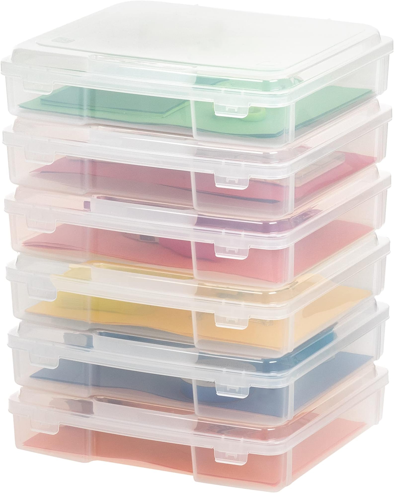 IRIS USA 6 Pack Fits 8.5" x 11" Portable Project Storage Case with Snap-Tight Latch, Plastic Container for Board Games Scrapbook Paper Magazine Document Kid's Toys Craft Hobby Art Supplies, Clear