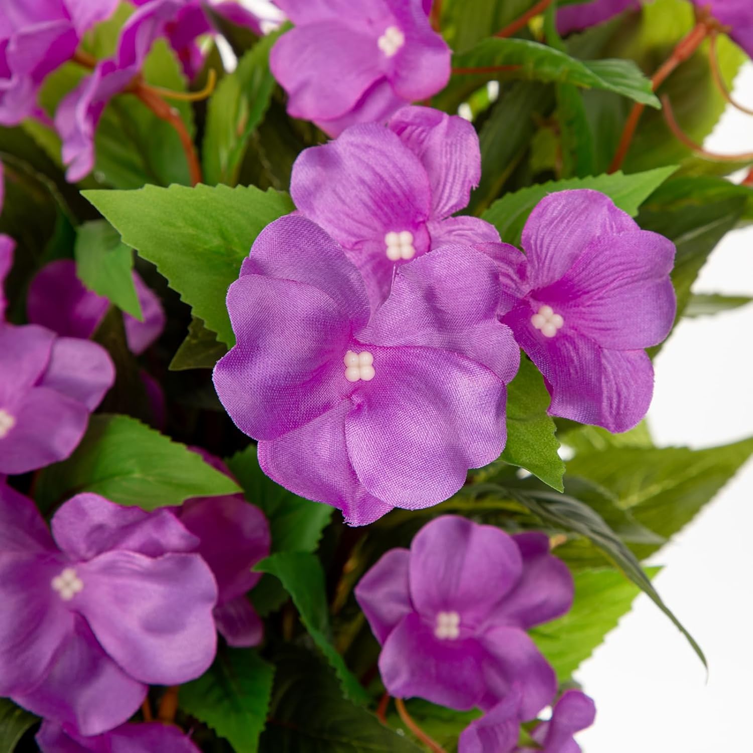 DILATATA 5 Pcs Artificial Impatiens Flowers for Outdoors Faux Impatiens Bushes Purple Silk Flowers Greenery Artificial Impatiens Bouquet for Patio Lawn Garden Pot Hanging Basket Porch Decoration
