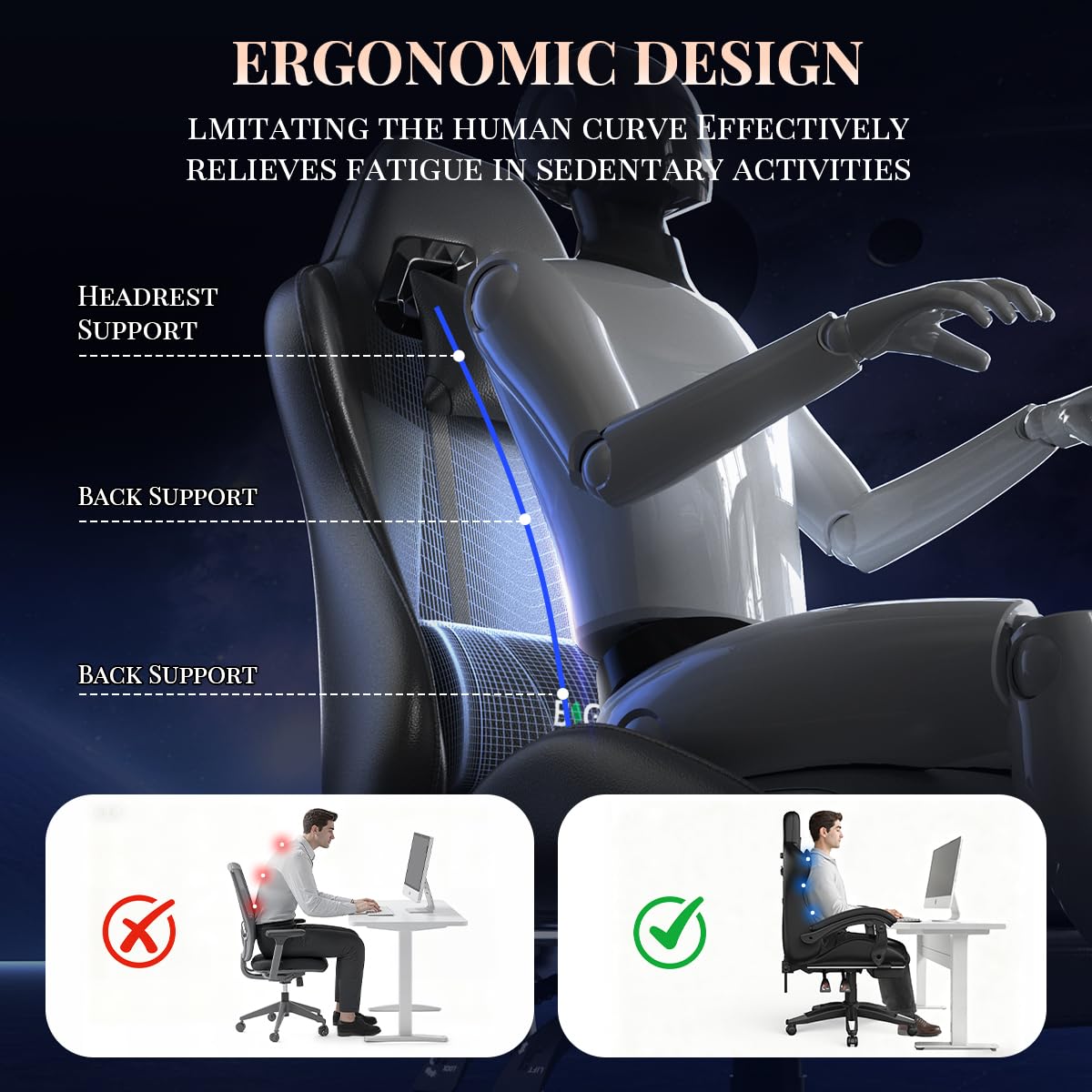 bigzzia Chaise Gaming avec Fonction Massage, Ergonomique Chaise de Gaming Ergonomique avec Coussin Lombaire Massant, Fauteuil Gaming réglable et pivotant capacité de Charge 150 kg