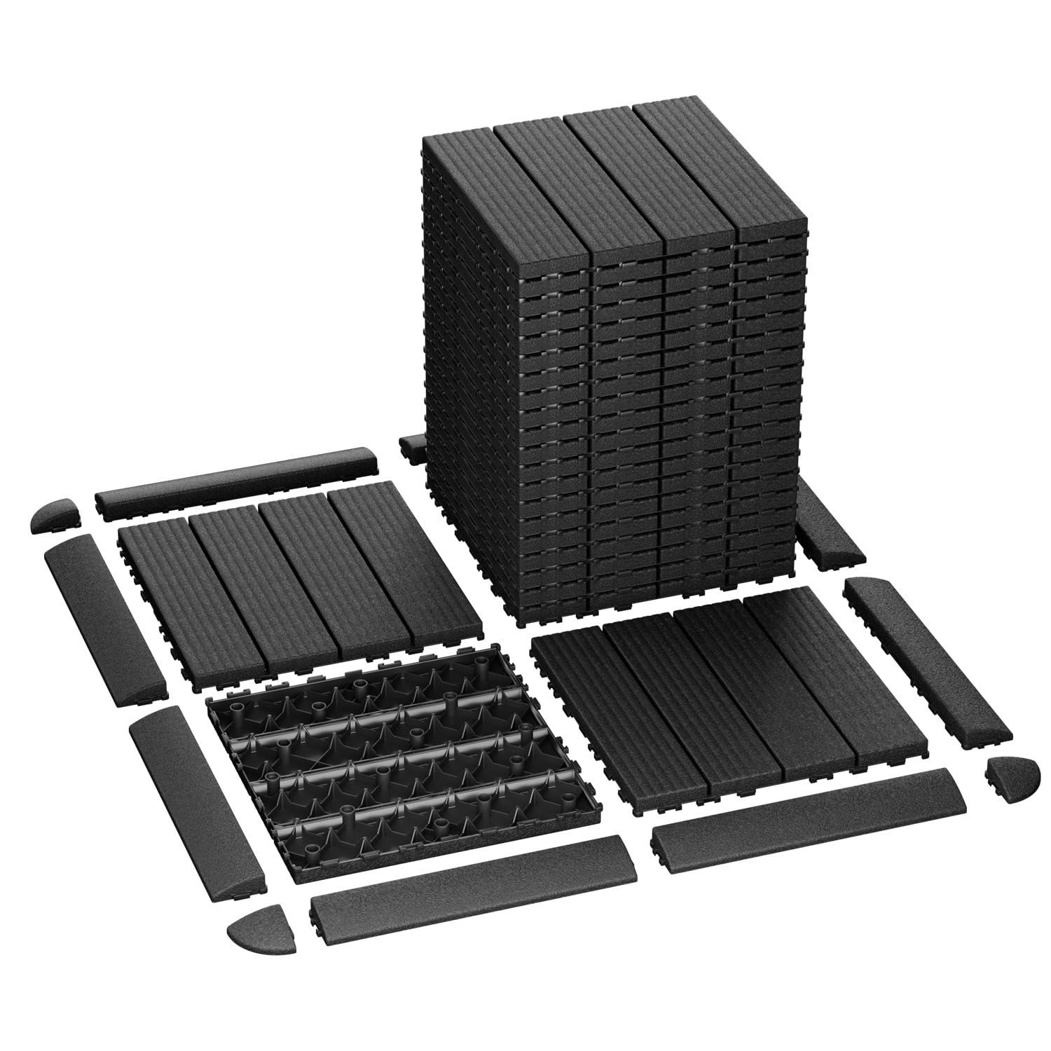 44 PCS Interlocking Deck Tiles, 12"x12" Plastic Outdoor Patio Flooring Boards 44 Sq.Ft. All Weather Use Patio Floor Decking Tiles Waterproof Non-Slip for Pool Porch Balcony Backyard