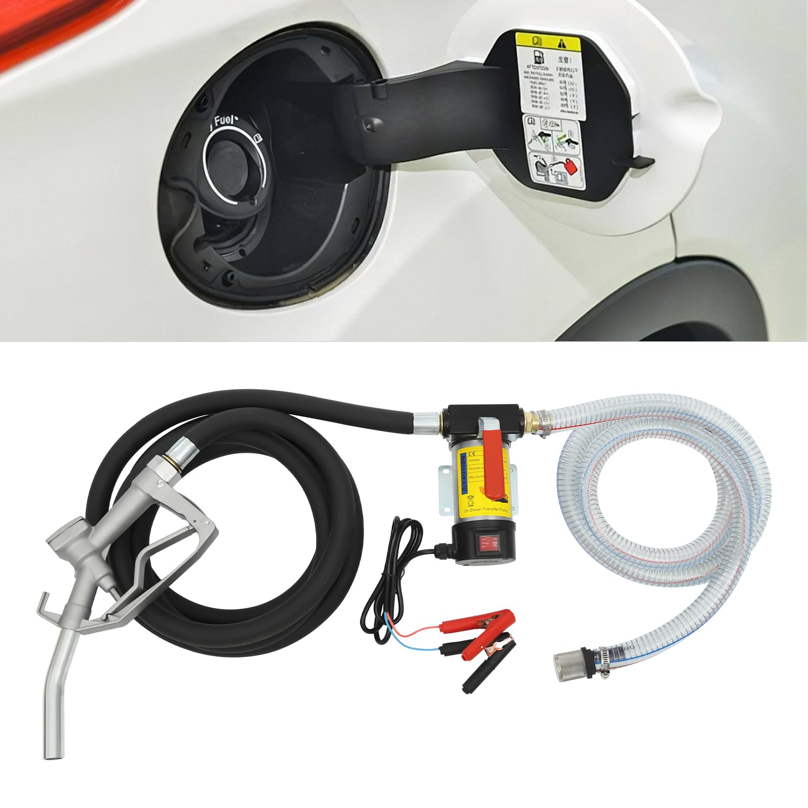 Bomba Gasoil 12V Autocebante Bomba Aceite Extraccion Coche 175 W Bomba para Trasvase de Gasoil 50 L/min Bomba Diésel con Pistola y Manguera (manguera de drenaje de goma)