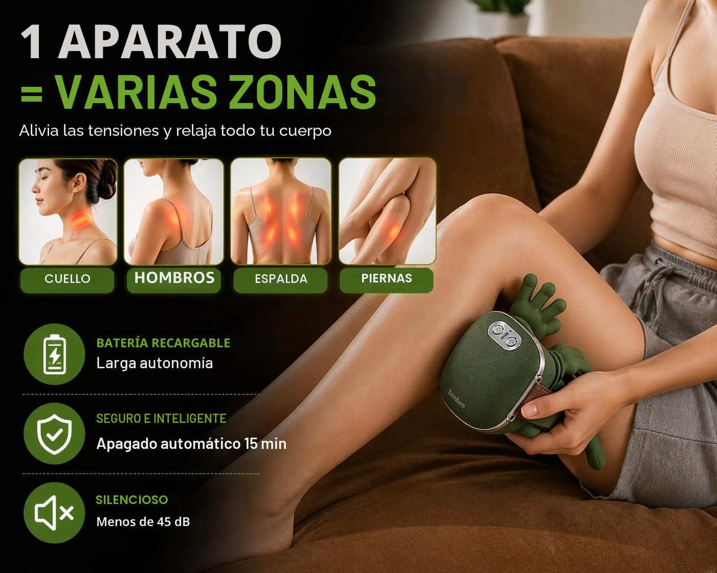 Masajeador Cervical y Hombros Eléctricos - Masaje Profundo 3 Niveles + Calor 2 Niveles - Inalámbrico Recargable 2000mAh - Dispositivo de Masaje Portátil Cuello, Espalda, Piernas