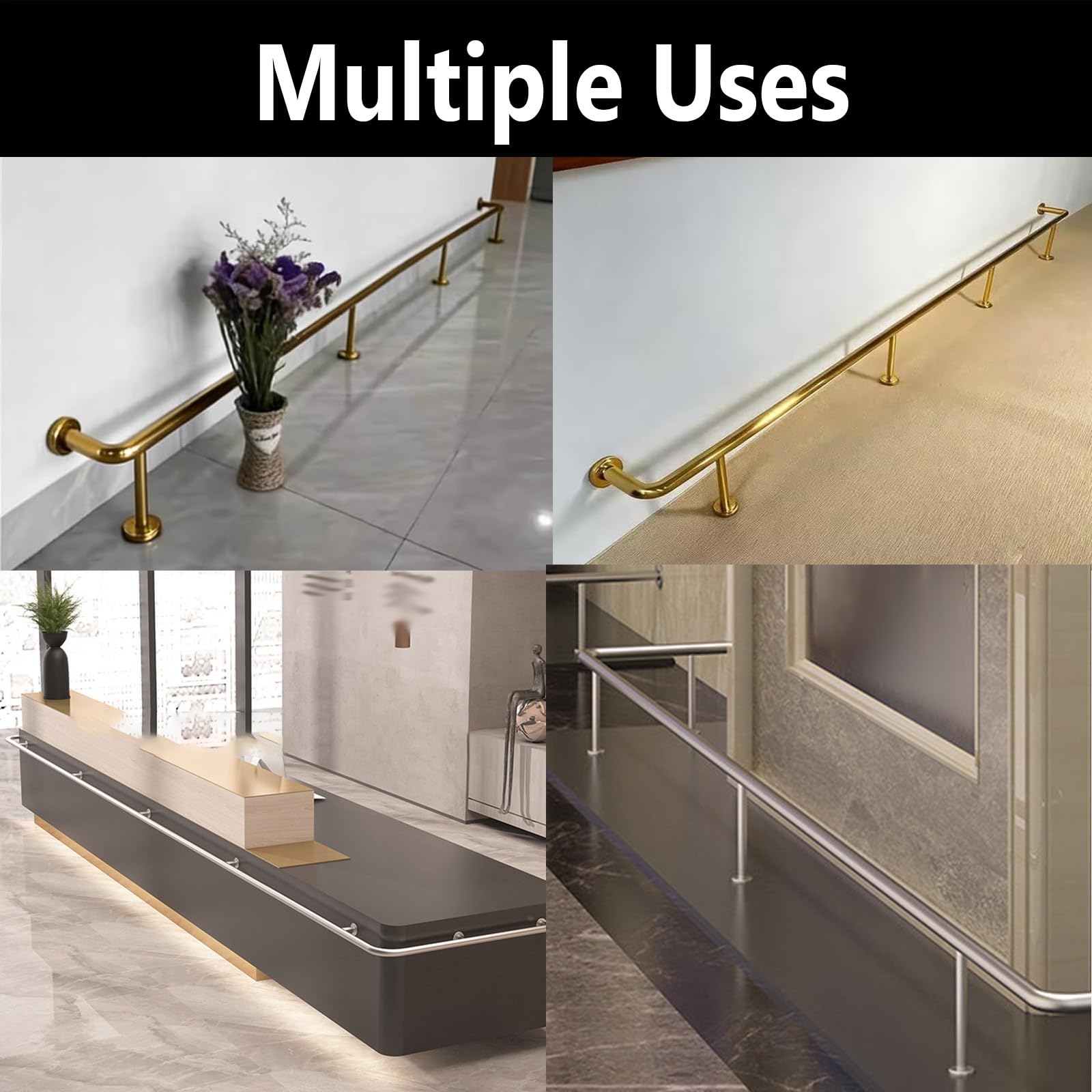 reposapiés de bar Barandilla a medida Reposapiés para barra, No requiere soldadura Barandilla de apoyo para los pies, Para mesas altas de bar(Gold,5 ft (152cm))