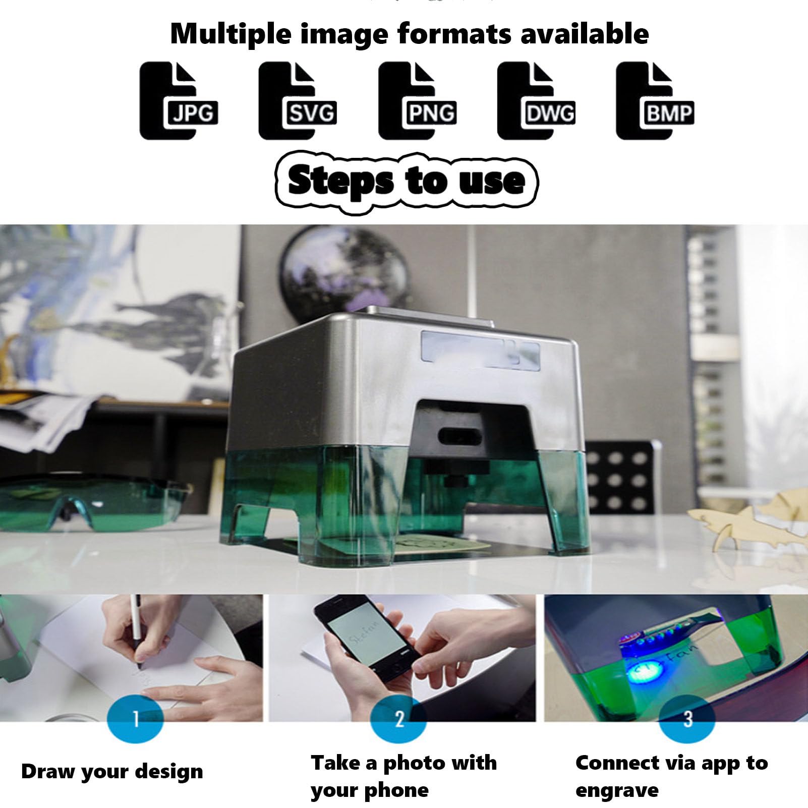 Graveur Laser, Machine de Gravure de Bureau Portable pour Bois, Acrylique et métal, imprimante de Gravure de Bureau DIY avec boîtier en Acrylique,5W
