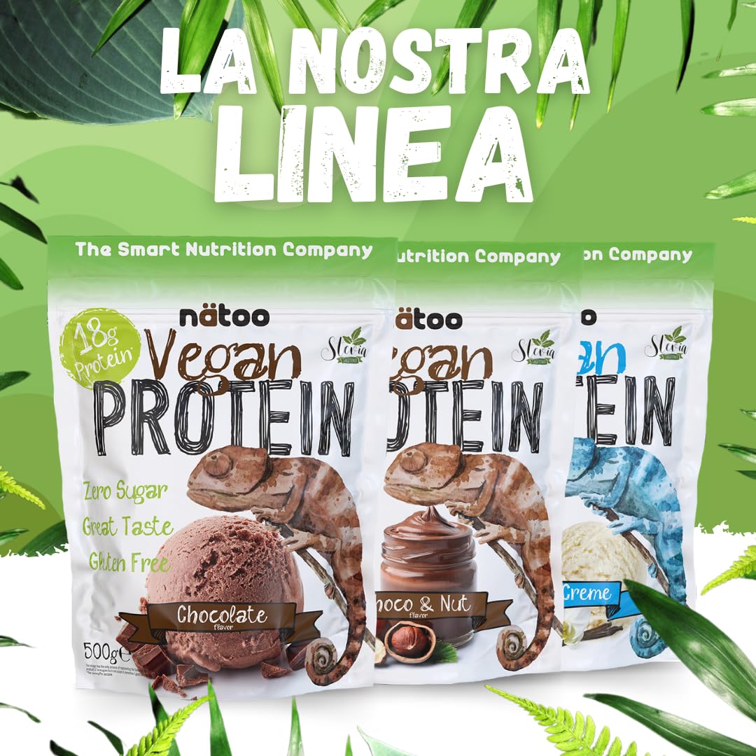 NÄTOO Proteine in Polvere Vegane - 500g Gusto Cioccolato senza Zucchero - Proteine in Polvere Isolate Vegetali provenienti dal Pisello e dal Riso - 18 grammi per Porzione - Proteine senza lattosio