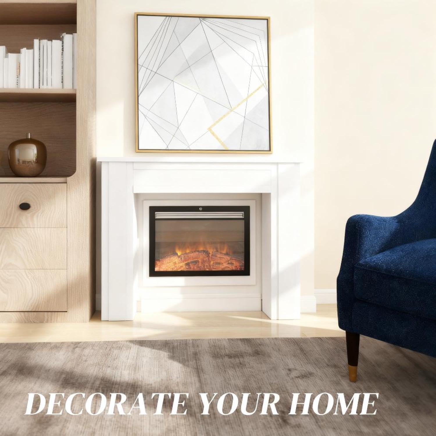 1Pcs Fireplace Mantel, Freestanding Fireplace Surround with Leg for Electric Fireplaces White Clean Minimalist Design Modern Decor Great for Electric Fireplaces and Home Decor
