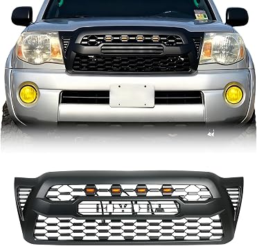 Front Grill Compatible With Toyota Tacoma 2005-2011 Matte Black Front Bumper Grille With Accessories/Letters/Amber Light Up