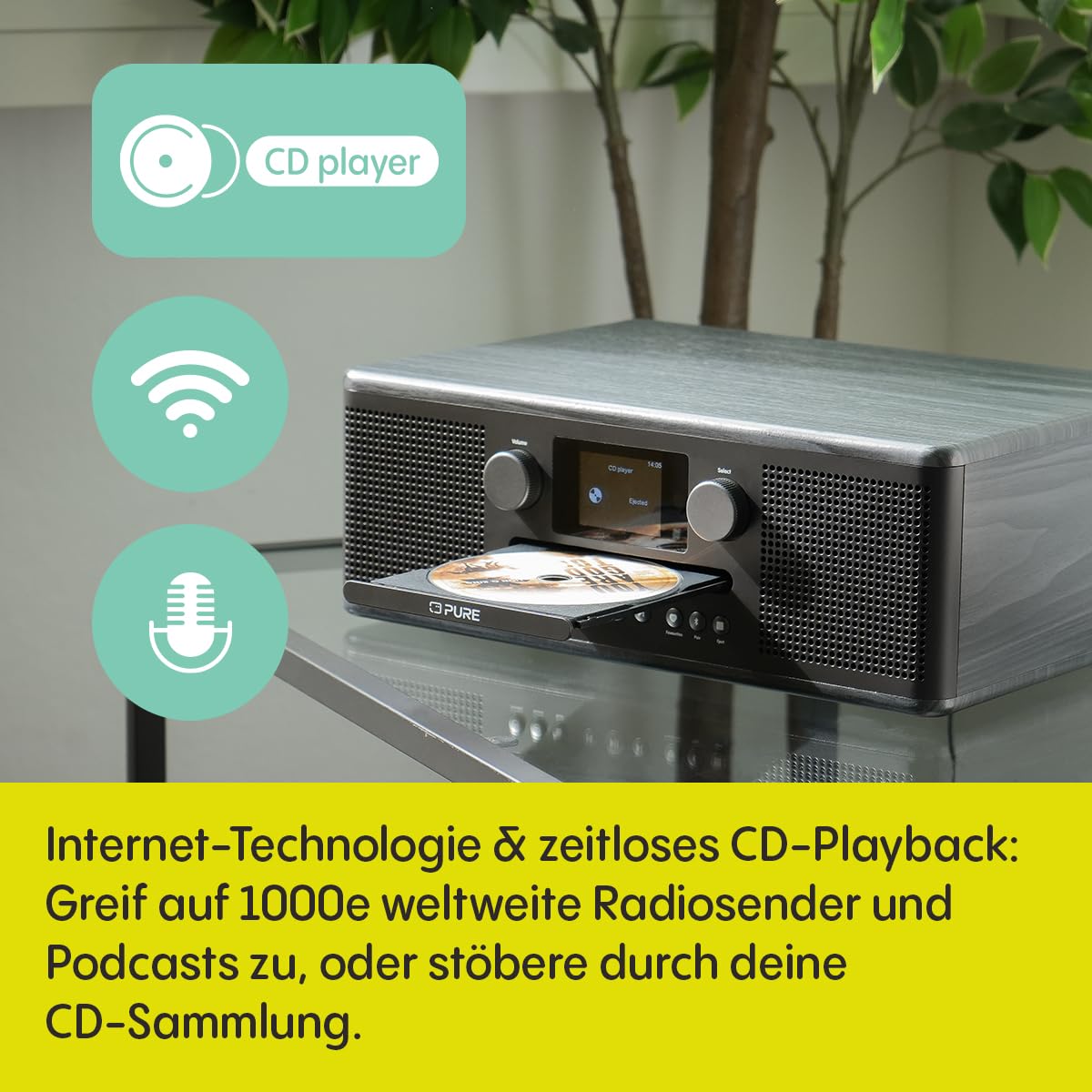 Pure Classic C-D6i – All-in-One Internetradio mit WLAN, DAB+/FM, Bluetooth 5.3, CD-Player, USB, AUX, 150 Speicherplätze, 2X 15W Stereo-Sound, Farbdisplay, Wecker & Sleep-Timer – Schwarz