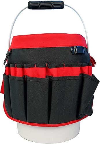Miniatura 4 de MELOTOUGH Organizador de herramientas de cubo con 35 bolsillos que se adapta a cubos de 3.5-5 galones (rojo)