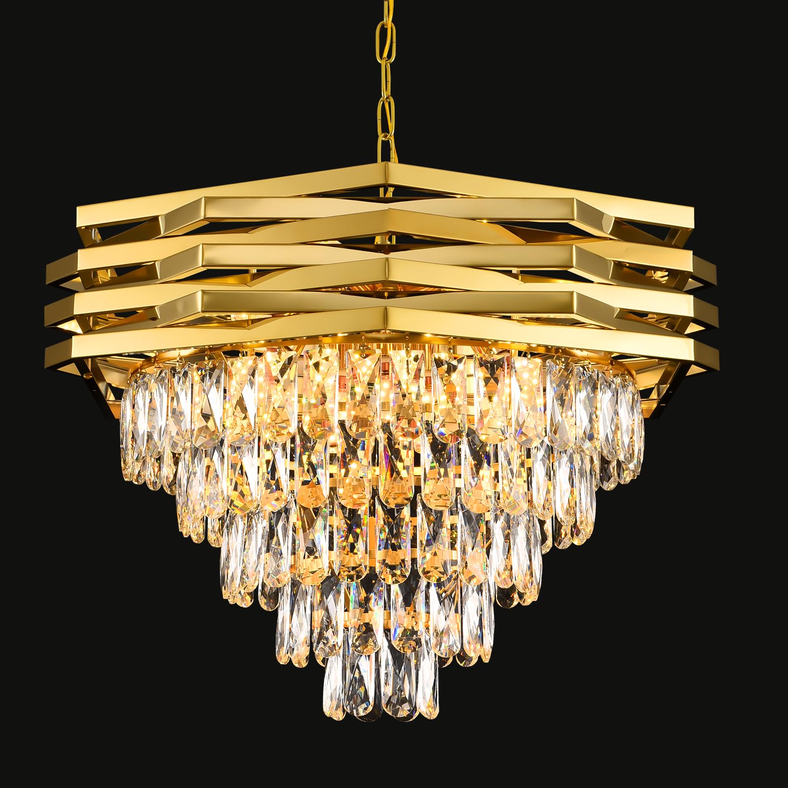 Gold Crystal Chandelier 24'' Round Modern Crystal Chandeliers for ...