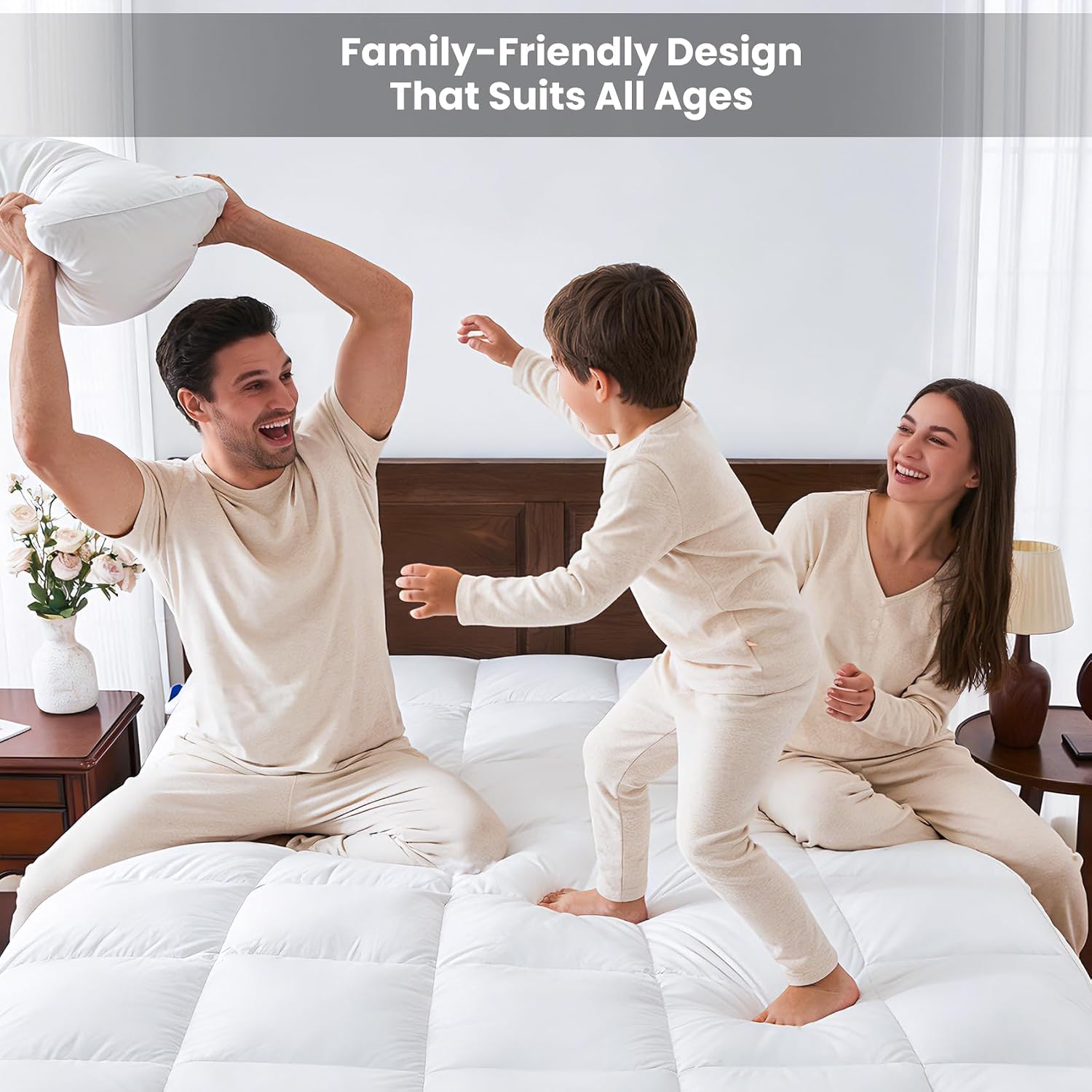 Dual Layer Goose Feather Down Mattress Topper Queen, White Feather Bed Topper, Down Mattress Protector with Straps, Pillowtop Featherbed Pad, 100% Organic Cotton Fabric (60x80 Inch)