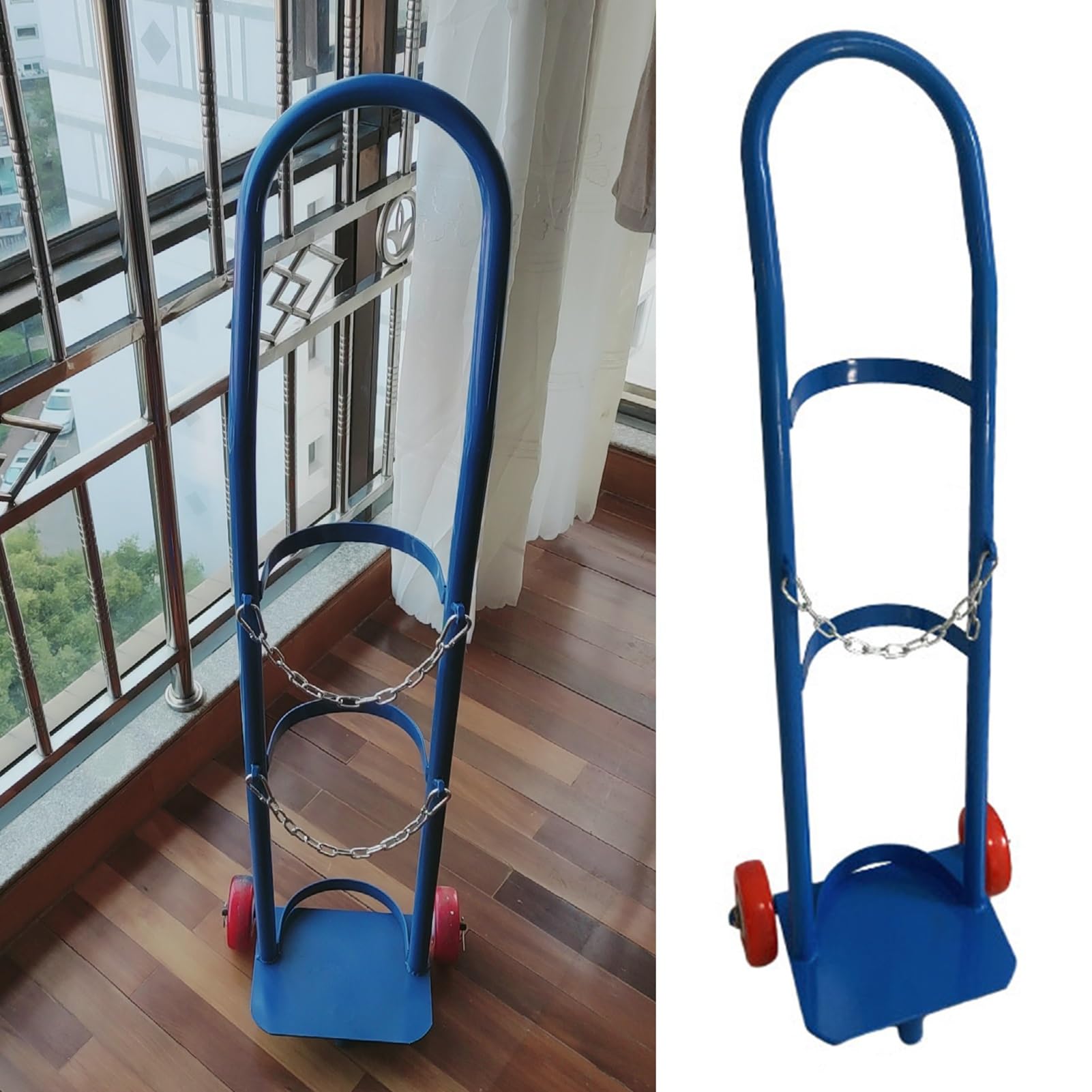 GLJTUO Oxygen Tank Holder with Wheels - Portable Carrier for 15L Household Oxygen Cylinder, Lightweight e Cylinder Rack Cart for Hospitals and Home Use,8-Blue