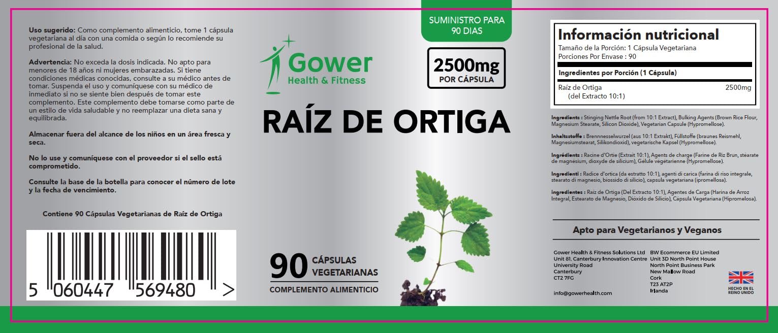 GH Radice Ortica Integratore | 90 Capsule (Estratto 10:1) 2500 mg per Dose | Estratto Radice di Ortica ad Alto Dosaggio| Non-OGM, senza Glutine e Latticini | Prodotto nel Regno Unito