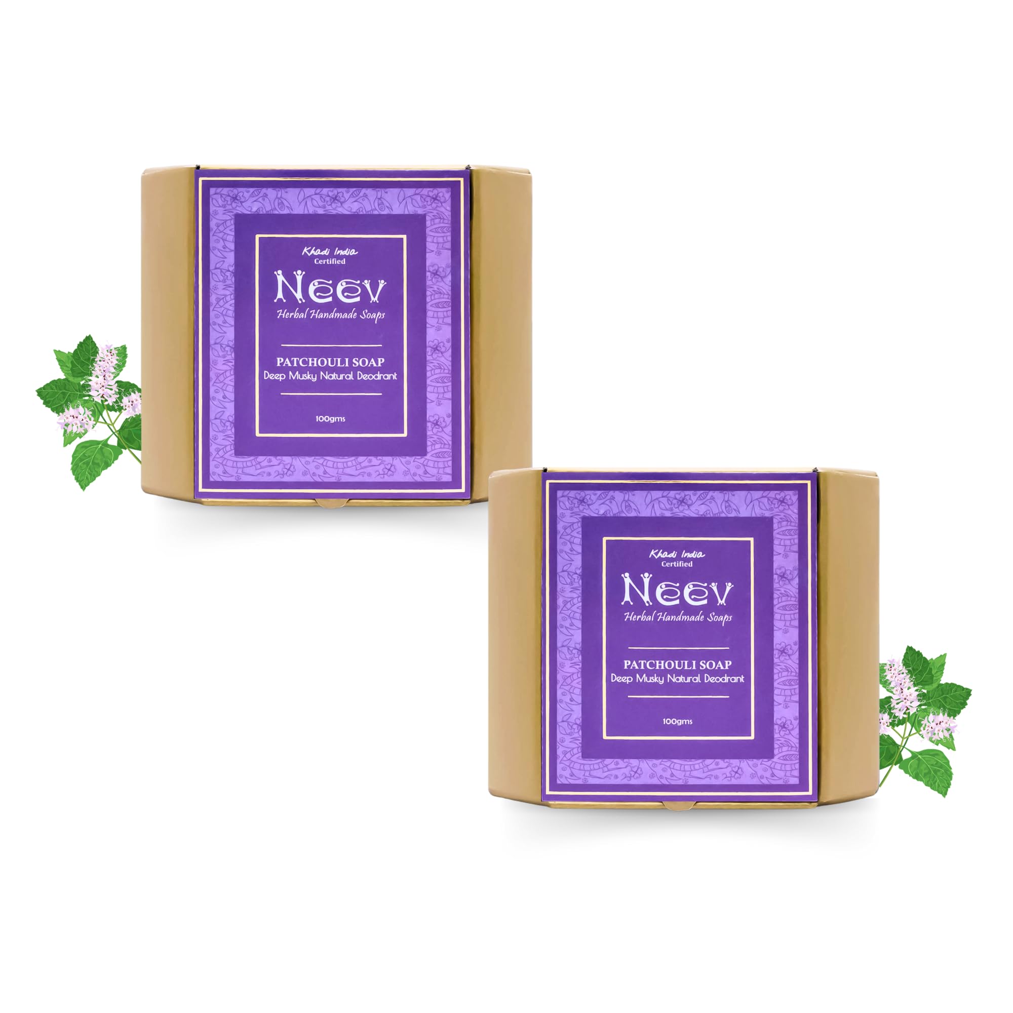 Neev Patchouli Handmade Soap- A deep Musky Natural Deodorant - 100gms set of 2 combo-image-33