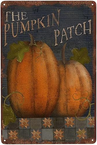 The Pumpkin Patch Fall Letreros metálicos vintage para decoración de pared, placa de cafetería, pintura de hierro, retro, novedad de Navidad, bar,