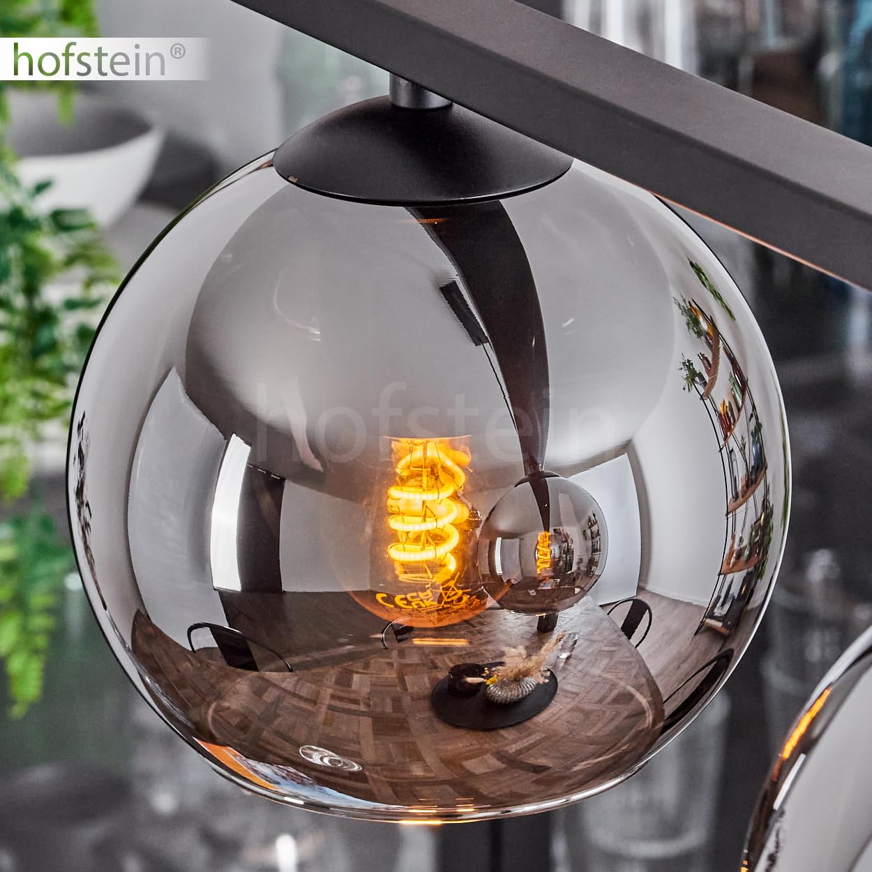 Pendelleuchte Koyoto, Hängelampe aus Metall/Glas in Schwarz/Chromfarben, Hängeleuchte im Retro/Vintage-Design mit Glasschirmen (Ø 15 cm), 4-flammig, Höhe max. 111,5 cm, 4 x E27, ohne Leuchtmittel