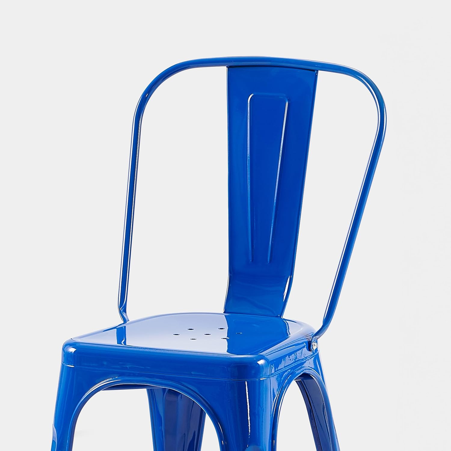 AC Pacific 18 Inch Seat Height Industrial Metal Dining Chairs, Stackable Kitchen or Bar Seat, Durable Modern Design, Versatile Accent Furniture, Set of 2, Blue