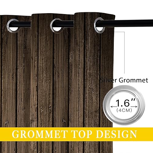 Miniatura 4 de Cortinas opacas con panel de madera marrón para niñas y niños, decoración del hogar, decoración rústica de pared de granja, con ojales, aislamiento