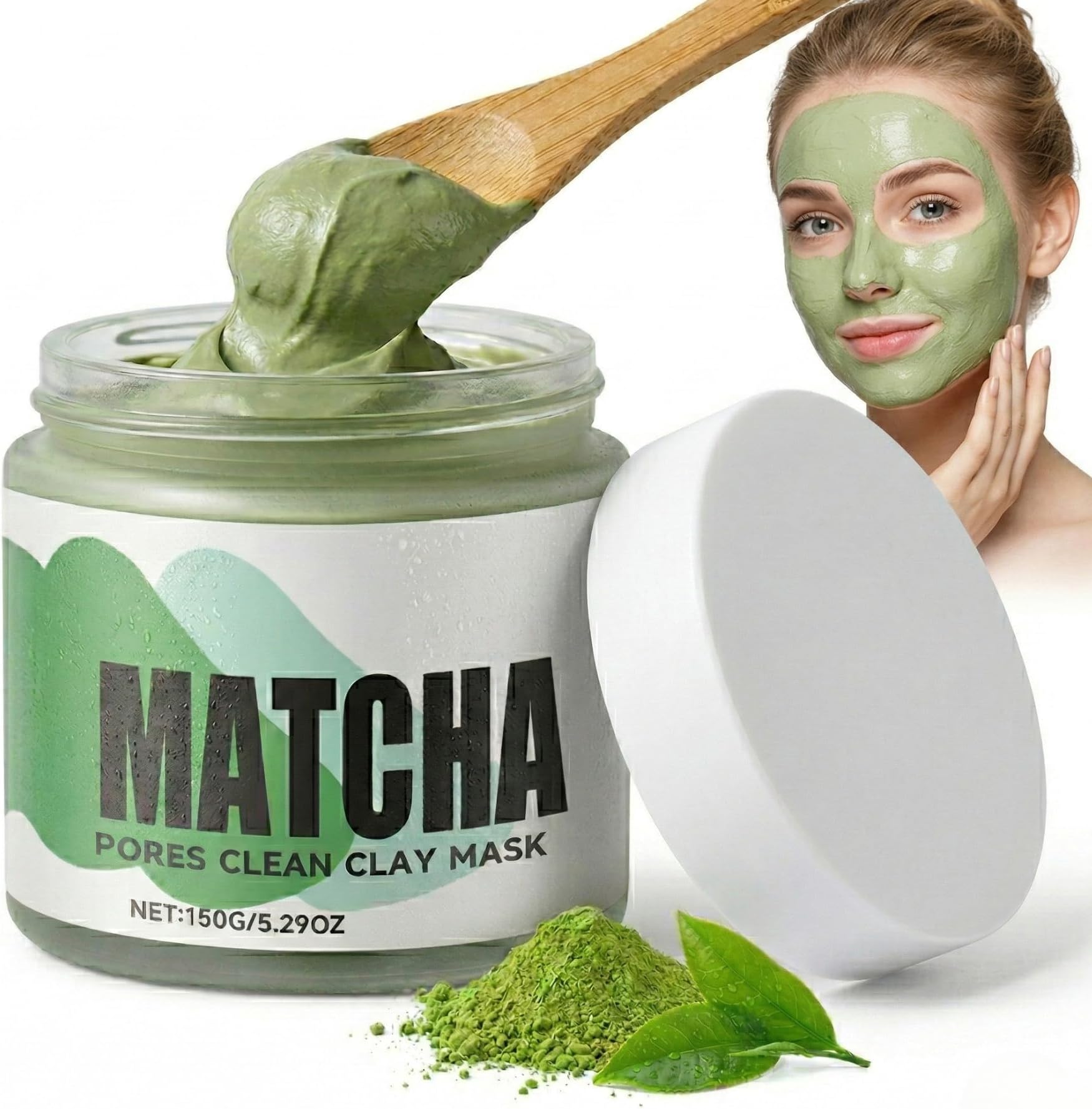 Matcha Green Tea Clay Mask, Deep Cleansing Face Mask, Mud Mask, Pore Minimizer for Blackhead Removal & Oil Control, Smooths and Refines Skin Texture, Vegan Skincare for All Skin Types, 150g