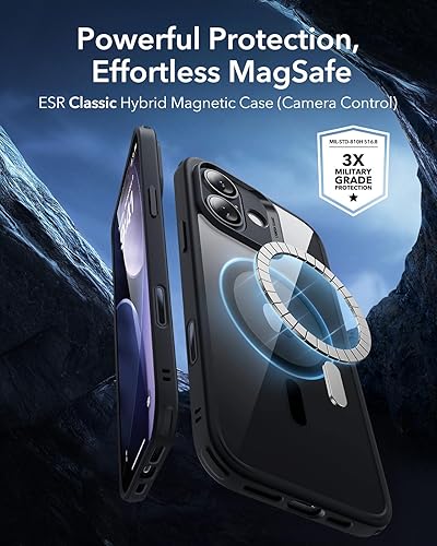 Vista 453 de ESR Funda para iPhone 15 Pro Max, compatible con MagSafe, de grado militar, negro transparente