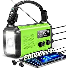 Emergency Solar Crank Radio 20000mAh AM/FM NOAA Portable Weather Radio USB Charger, Phone Charger, SOS Alarm & Flashlight Reading Lamp, Headphone Jack, Survival Camping Compass | 74000mWh USB Fashlight SOS