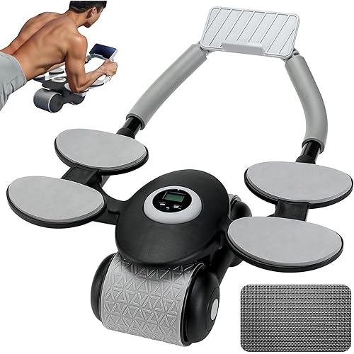 Ailinkor Ab Roller Wheel, New Ab Roller Wheel Automatic Rebound with 4 Elbow Supports, Automatic Rebound Abdominal Wheel with Timer, Abdominal Exercise Roller, Plank Ab Roller Wheel for Core Trainer