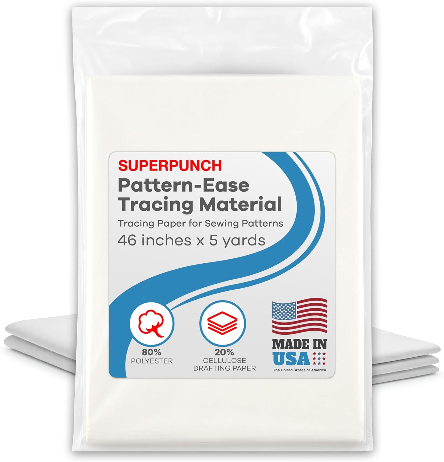 Superpunch Pattern-Ease Tracing Material, Tracing Paper for Sewing Patterns - 46 Inches X 5 Yard, HTC3100-1 Pattern Drafting Paper for Embroidery, Nonwoven Light Interfacing Stabilizer - Made in USA