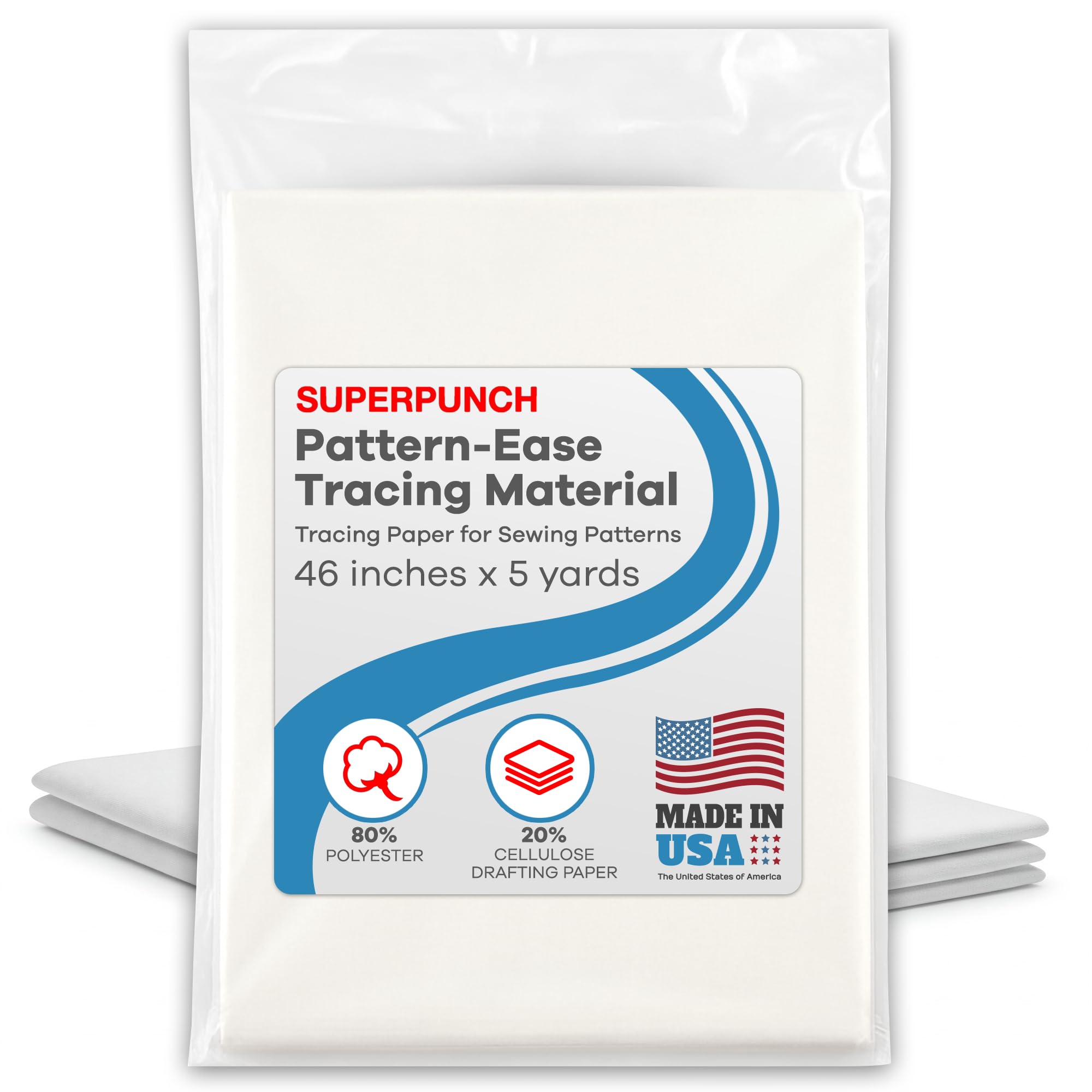 SuperpunchPattern-Ease Tracing Material, Tracing Paper for Sewing Patterns - 46 Inches X 5 Yard, HTC3100-1 Pattern Drafting Paper for Embroidery, Nonwoven Light Interfacing Stabilizer - Made in USA