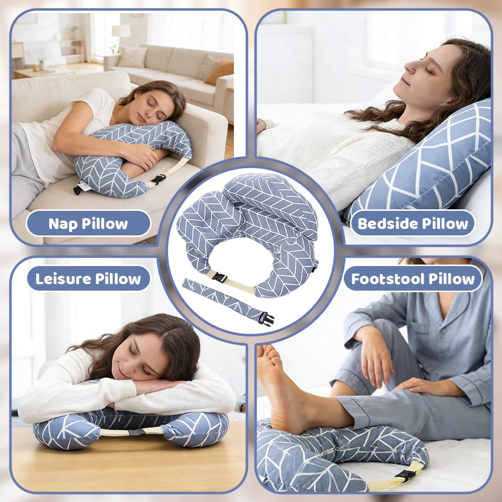 NAVESO Almohada de lactancia para lactancia, almohadas multifuncionales con correa ajustable para la cintura y valla de seguridad, almohada de lactancia para bebé, funda de almohada extraíble de