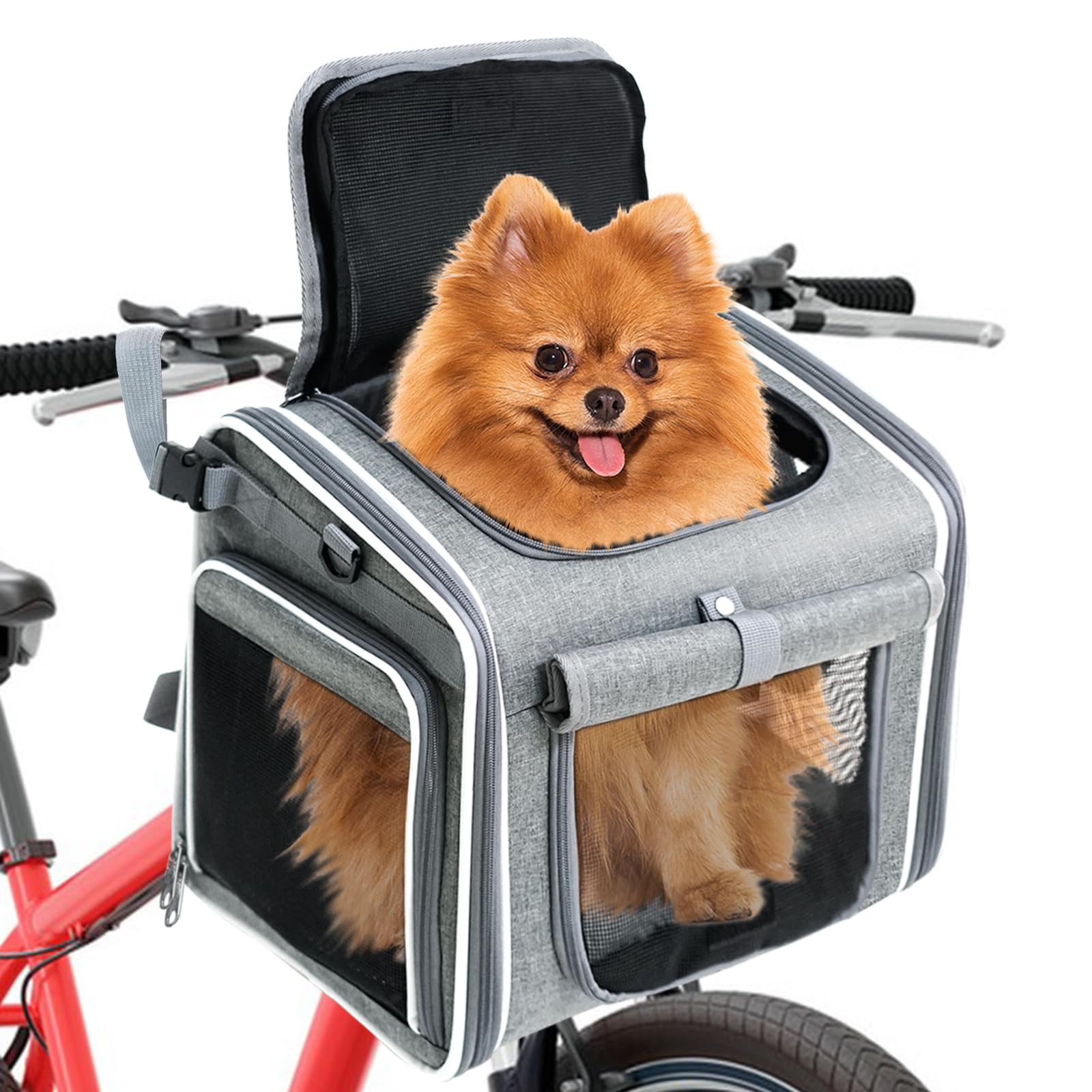 hundekorb Fahrrad vorne, Fahrradkorb Hund, hundekorb Fahrrad mit 4 Mesh-Fenster, Hunde Fahrrad Korb 4-Offenen Türen, fahrradkorb für Hunde für Kleine Katzen und Hunde