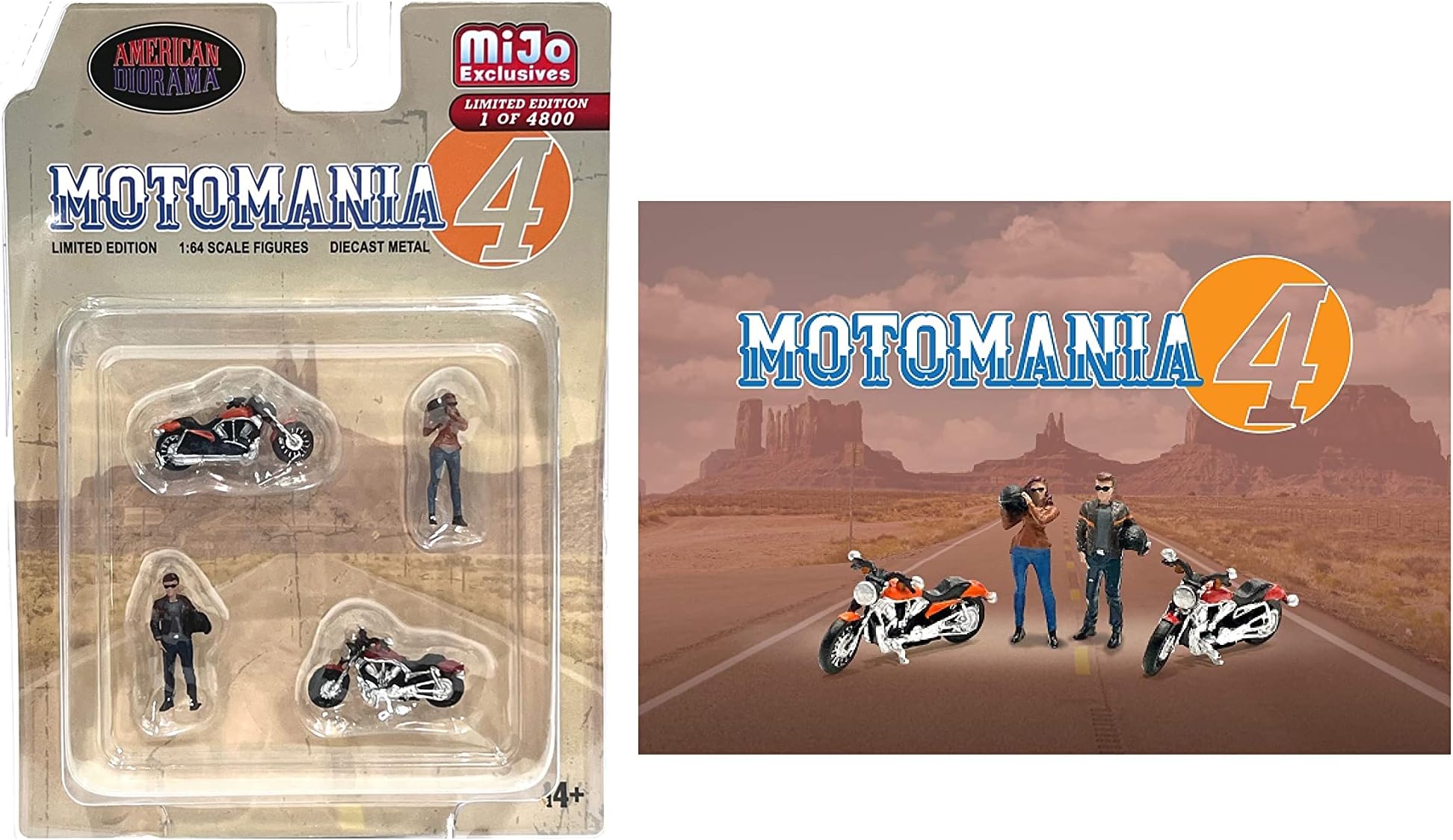Motomania 4" 1:64 Metal Figures Set AD-76504 (2 Figures + 2 Motorcycles)
