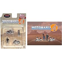American Diorama Motomania 4" 164 Metal Figures Set AD-76504 2 Figures + 2 Motorcycles