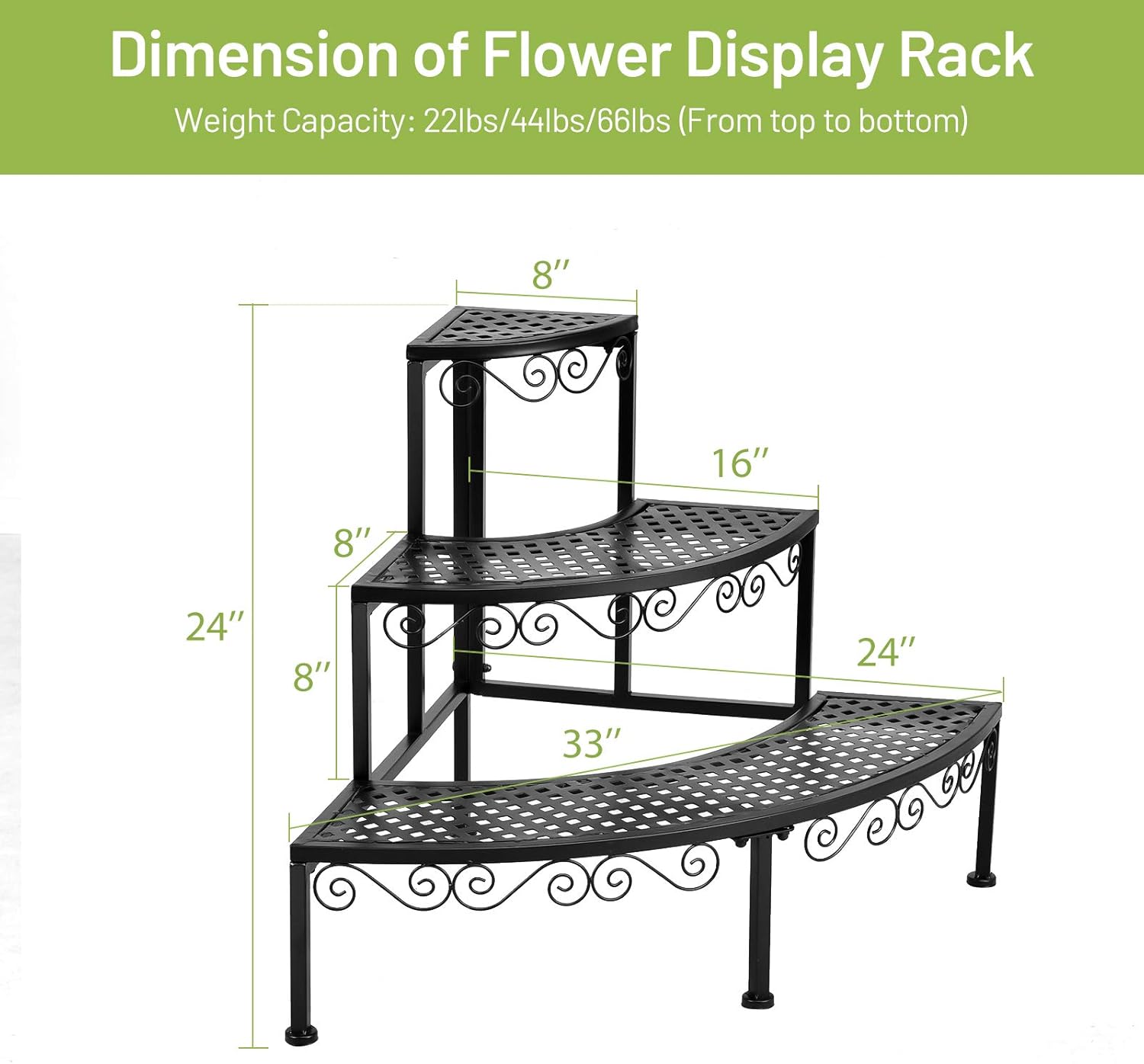 Giantex Corner Plant Stand Flower Pot Organizer Rack, 3 Tier Quarter Round Plant Display Holder Storage Shelves, Metal Corner Shelf Planter Shelving Ladder Plant Stand for Indoor Outdoor Use