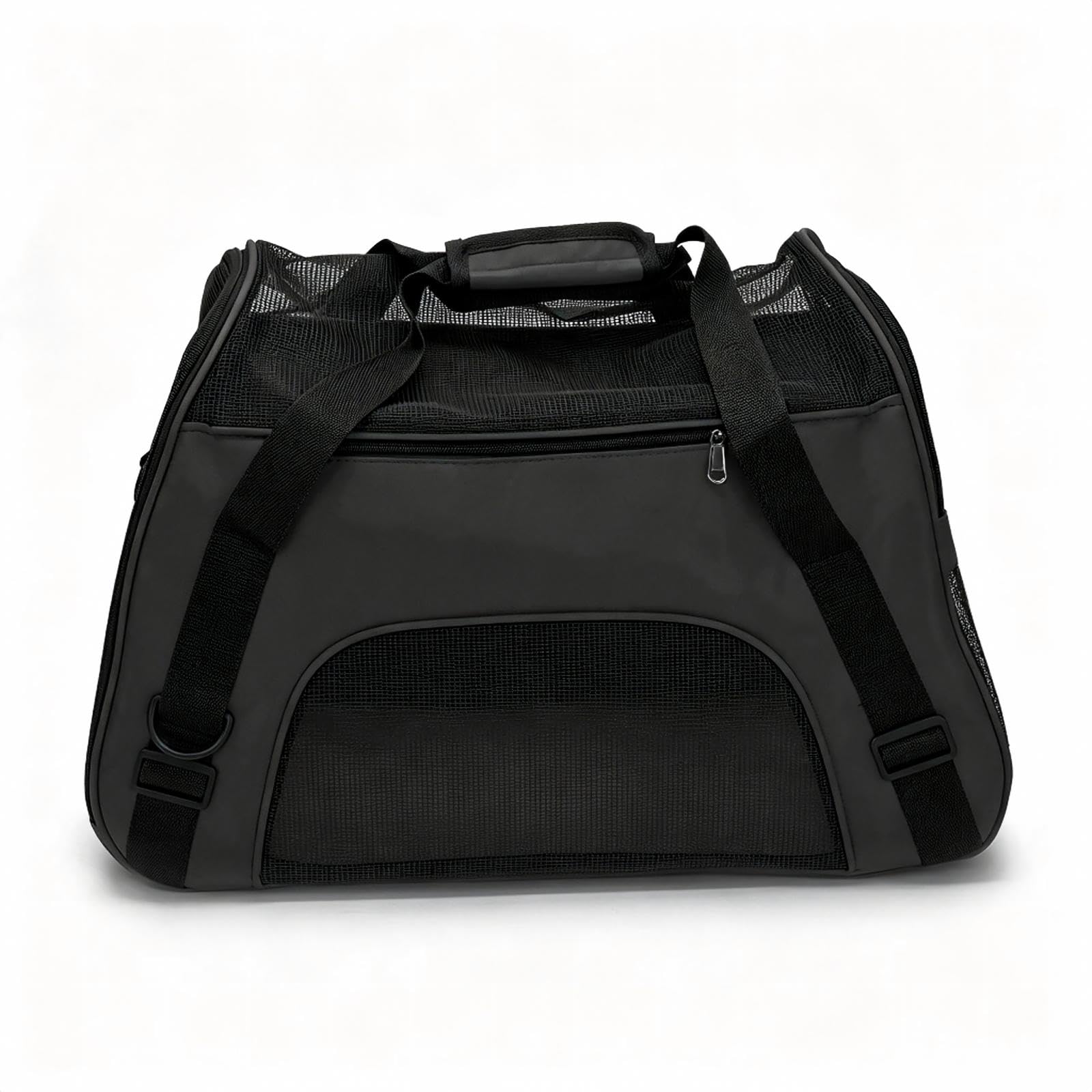 Expandable Foldable Pet Travel Carrier 55x34x25cm Oxford Cloth Breathable Mesh Cat Puppy Bag Multi Carry Straps Safety Clip Soft Transport Tote for Small Kittens Dogs Vet Car Trips (Black)